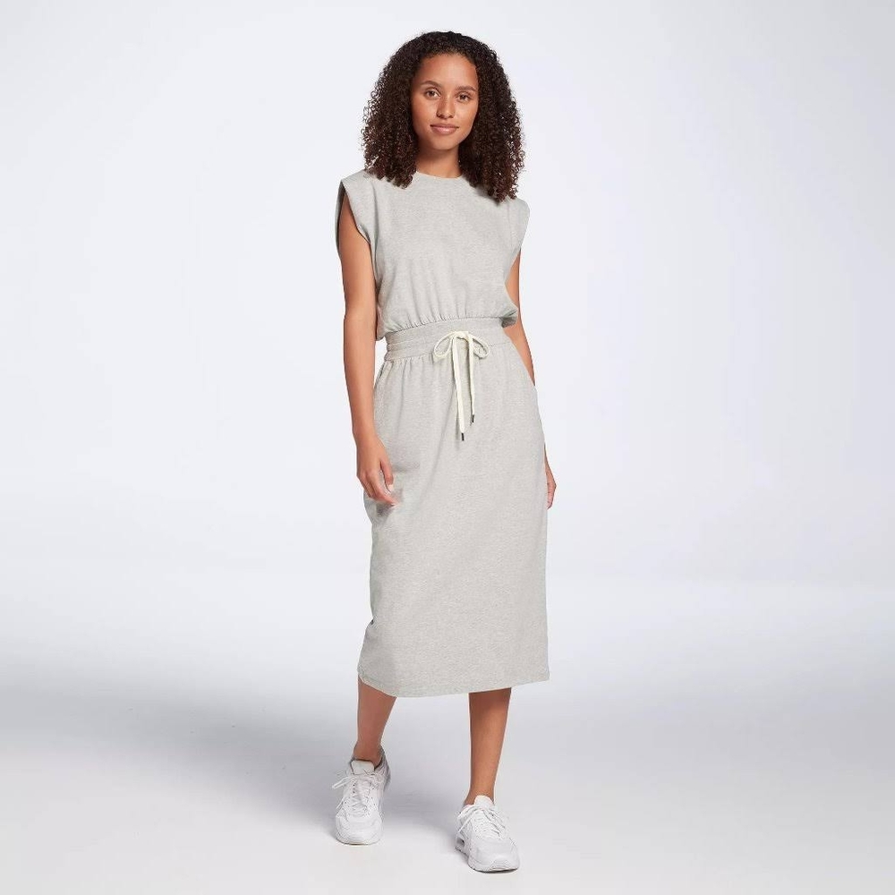 Calia Dress Heather Gray Extended Shoulder Midi Dress Size Large NWT